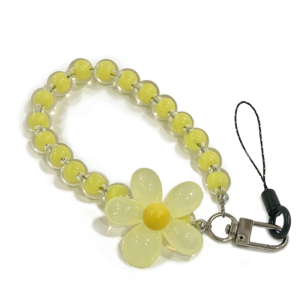 🎁 Kawaii Universal Flower Mobile Phone Wrist Lanyard Solid Makaron Beaded Chain